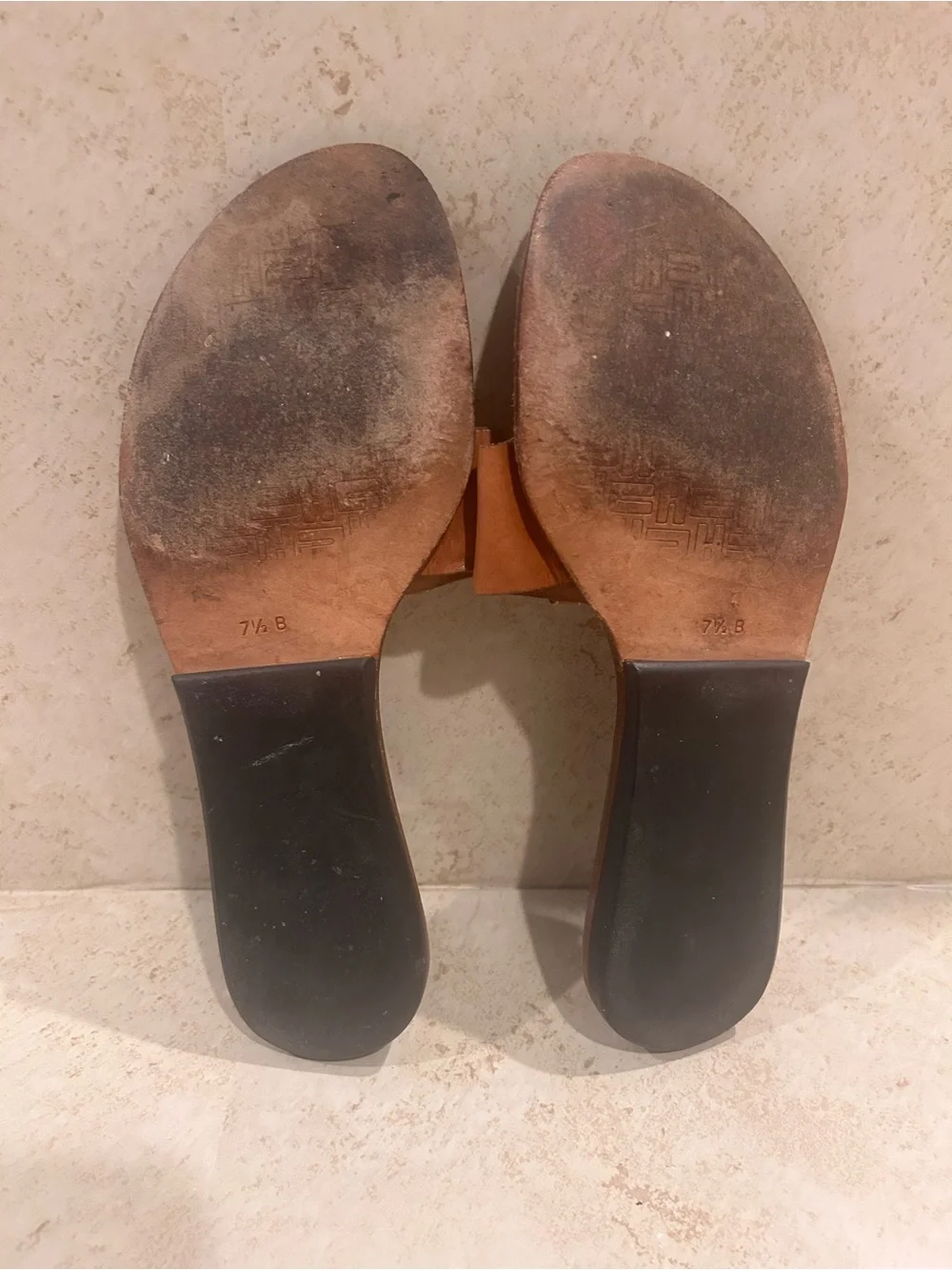 Cole Haan Tan Leather Slide Sandals with White Stitching 7 1/2 B